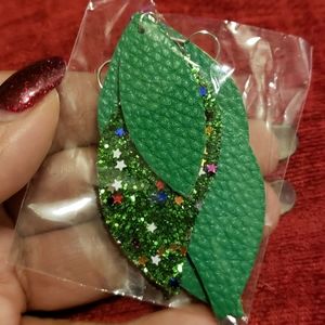 Green leaf earrings